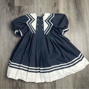 Vintage Girls Toddler Daisy Kingdom Dress 2T‎ Sailor Navy Puff Sleeve Sailor USA